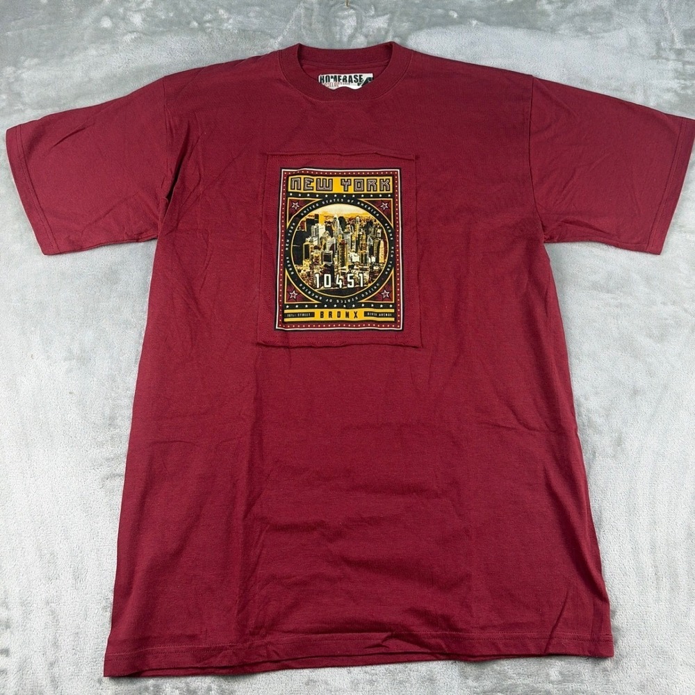 Majestic Homebase New York Bronx Graphic T-Shirt Burgundy Mens Large NWT